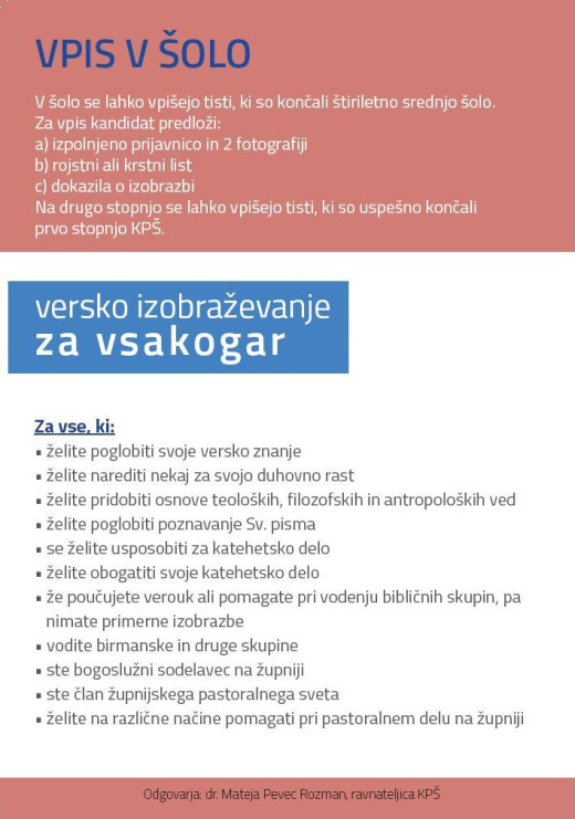 Vpis na Katehetsko pastoralno šolo