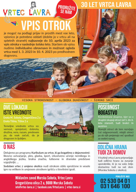 Vrtec Lavra - vpis otrok